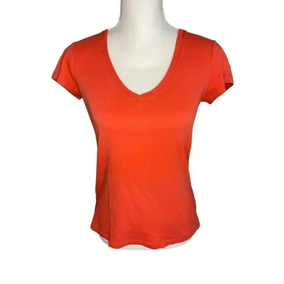 Banana Republic Women’s Medium Coral Cotton Shirt Sleeved V-Neck Tee‎ - Picture 1 of 4